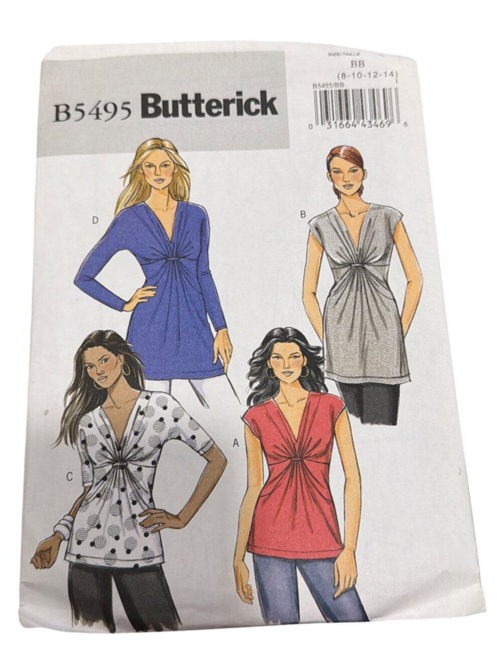 Butterick B5495 Sewing Pattern Misses Loose-Fitting Tops With Front Draped Loop